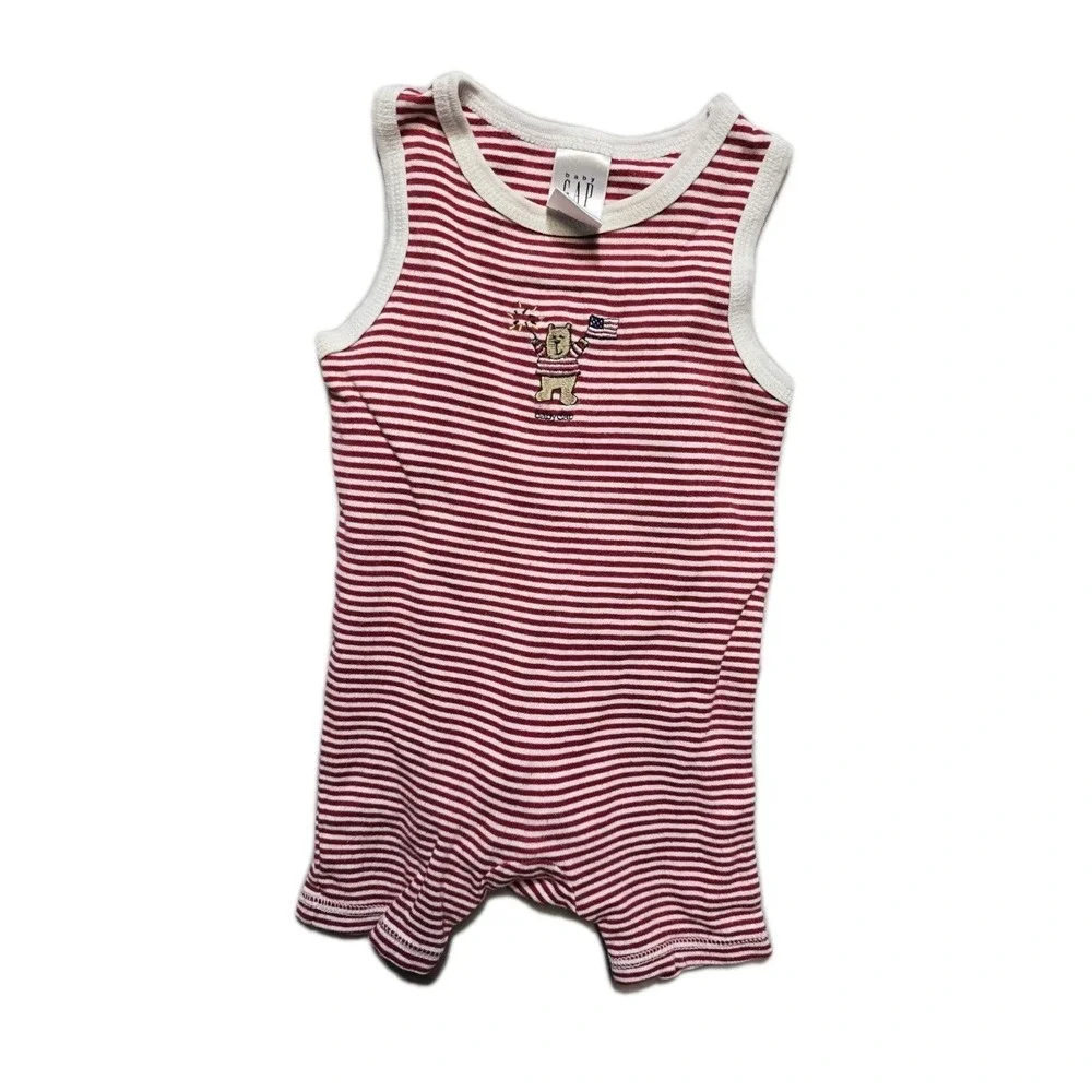 Vintage  Baby Gap One Piece Romper 6-12 Months  Red‎ Striped  Bear